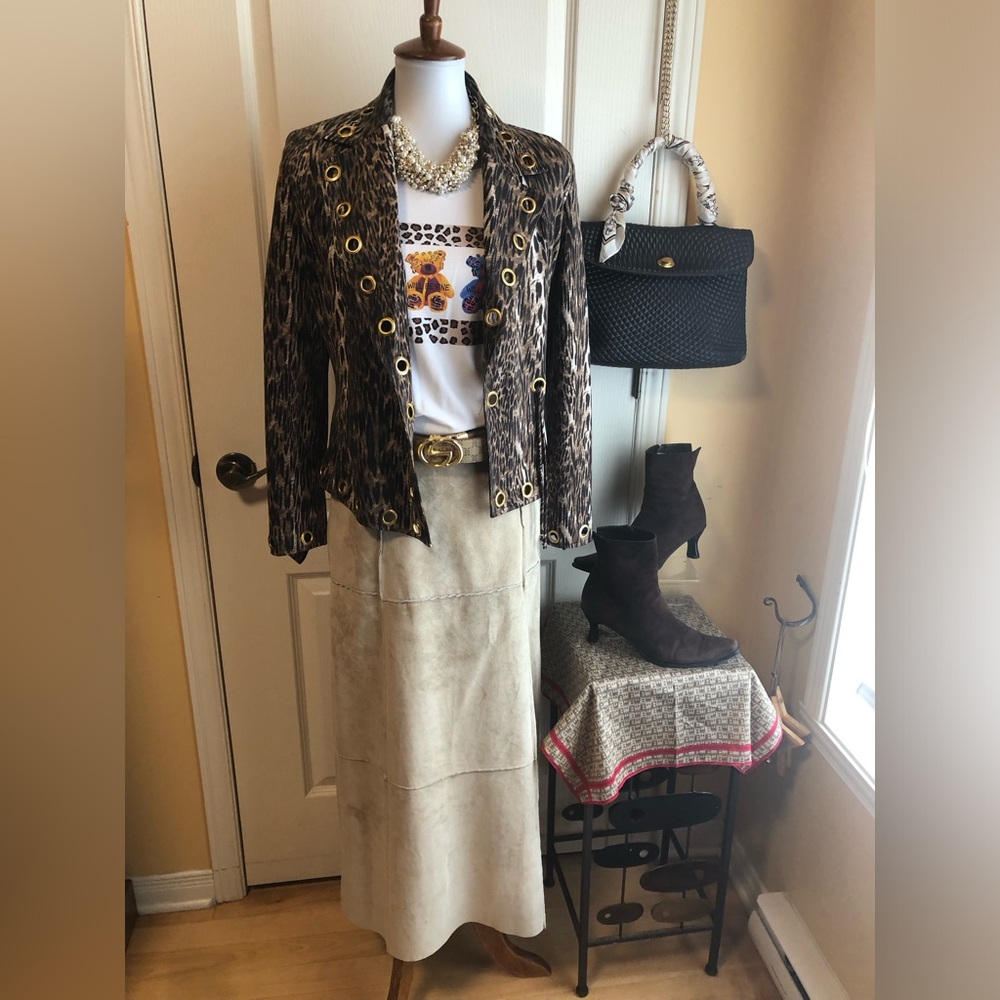 Genuine Suede Maxi Skirt exposed seems